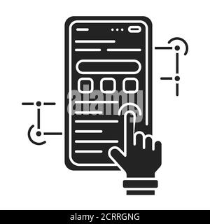 App development black glyph icon. Process by which a mobile app is developed for mobile devices. Pictogram for web page, promo. UI UX GUI design Stock Vector