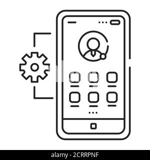 Mobile application management black line icon. Describes software and services responsible for provisioning access to internally developed mobile apps Stock Vector