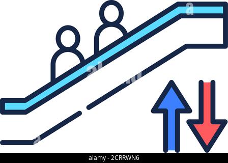 Escalator color line icon. Moving staircase which carries people between floors of a building. Pictogram for web page, mobile app, promo. UI UX GUI Stock Vector