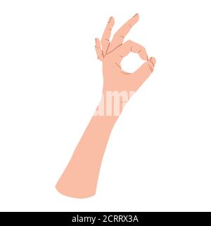 Hand gesture OK symbol. Vector flat design in cartoon style. Isolated on white background. Stock Vector