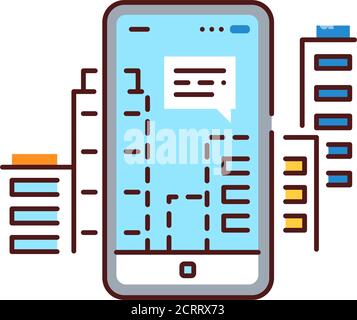 Augmented reality, navigation in city color line icon. City app in smartphone. Pictogram for web page, mobile app, promo. UI UX GUI design element Stock Vector