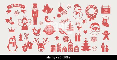 Flat Christmas icons, element for patterns, cards, apps stickers, vector background Stock Vector