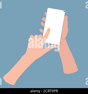 Hand wich holding and touching a smartphone with blank screen. Vector cartoons flat design. Hands holding and touching a smartphone. Set Application T Stock Vector