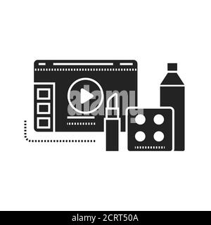 Online beauty product blog promotion web site black glyph icon. Beauty industry video streaming sign. Vlogging. Pictogram for web page, mobile app Stock Vector