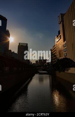 The river at Mansei bridge in Tokyo wide shot Stock Photo