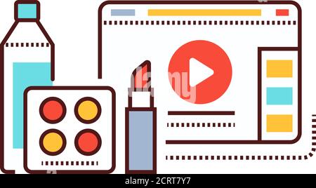 Online beauty product blog promotion web site color line icon. Beauty industry video streaming sign. Vlogging. Pictogram for web page, mobile app Stock Vector