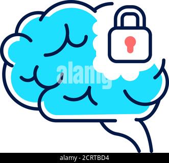 Brain blocking line color icon. Symptom of dementia. Brain does not process or absorb new information. Sign for web page, mobile app, button, logo Stock Vector
