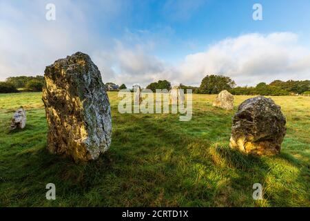 Early morning at Duloe Bronze Age Stone Circle in Cornwall, England Stock Photo