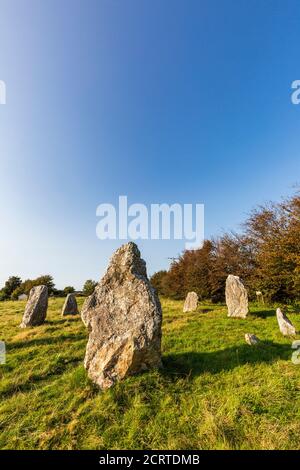 Late afternoon at Duloe Bronze Age Stone Circle in Cornwall, England Stock Photo