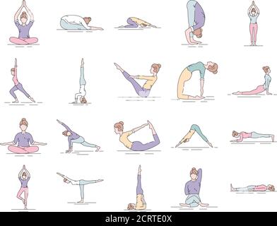 50 Yoga Poses Line Icons