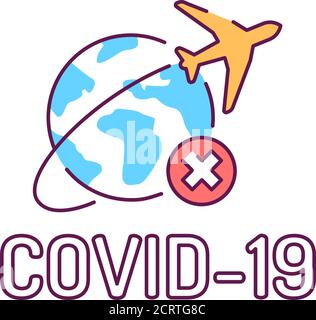 Travel ban color line icon. Prevention stop travelling to risk places. Wuhan Novel coronavirus 2019-nCoV. Dangerous chinese virus. Pictogram for web Stock Vector