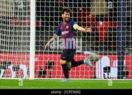 Barcelona's Lionel Messi celebrates his second goal. Spurs v Barcelona. Champions League. 3/10/18. PHOTO CREDIT : © MARK PAIN / ALAMY STOCK PHOTO Stock Photo