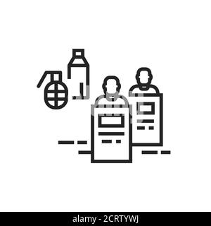 Mob violence line black icon. Civil unrest, vandalism. Social protest. Pictogram for web page, mobile app, promo. Editable stroke Stock Vector