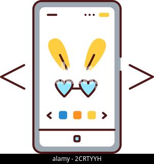 Digital face application color line icon. Photo filter bunny ears in smartphone. Pictogram for web page, mobile app, promo. UI UX GUI design element Stock Vector