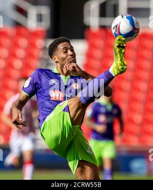 Stoke, Staffordshire, UK. 20th Sep, 2020. 20th September 2020; Bet365 Stadium, Stoke, Staffordshire, England; EFL Championship Football, Stoke City versus Bristol City; Zak Vyner of Bristol City clears the ball over his shoulder Credit: Action Plus Sports Images/Alamy Live News Stock Photo