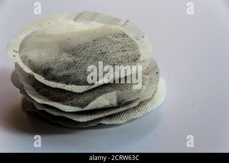 Tea bags isolated on white background Stock Photo
