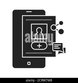 Account registration black glyph icon. Social media information sign. Create blog in smartphone. Pictogram for web page, mobile app, promo. UI UX GUI Stock Vector