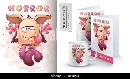 Cute monster - poster and merchandising. Stock Vector