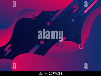 Abstract modern blue and pink fluid gradient wave shape with geometric rounded line elements background. Vector illustration Stock Vector