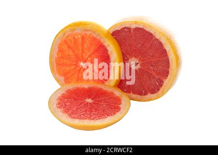 Grapefruit citrus fruit halves isolated on white background slices of grapefruit with clipping path Stock Photo