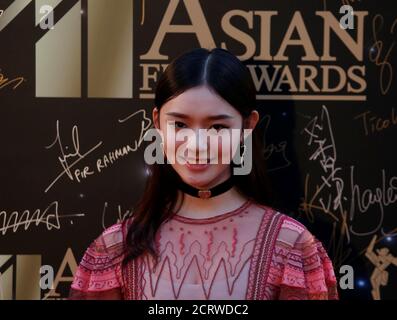 Chinese actress Lin Yun poses at a promotional event for her new movie