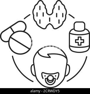 Pediatric endocrinology black line icon. Checking children for the normalization of hormones and thyroid glands. Pictogram for web page, mobile app Stock Vector