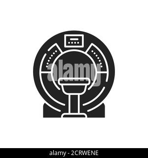 MRI machine scan device in hospital glyph black icon. Diagnosis of dementia. Medical equipment and health care concept. Sign for web page, mobile app Stock Vector