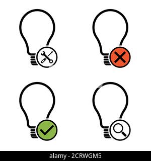 Set of Light bulb icon, collection of Lightbulb energy symbol Electric power vector illustration isolated on white background  . Stock Vector
