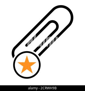 Paper clip with yellow star, black color isolated on white background. School element vector . Stock Vector