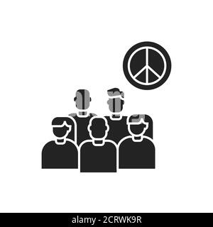 Anti war movement glyph black icon. Peaceful protest. Social protest. Pictogram for web page, mobile app, promo. Stock Vector