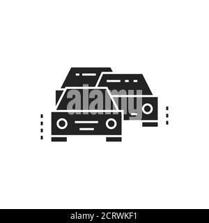 Motorcade glyph black icon. Official state car police cars escort. Government person protection. Pictogram for web page, mobile app, promo. Stock Vector