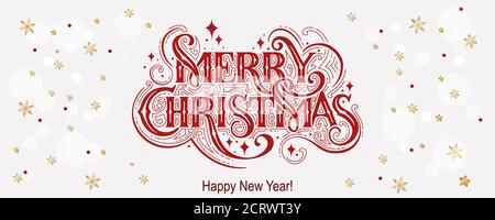 Merry Christmas and Happy New Year Vintage background with typography. Drawn by hands. Vector image. Stock Vector