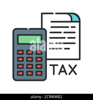 Tax government calculation vector black line icon. Report and financial statements. Bookkeeping and accounting. Button for web or mobile app. UI UX Stock Vector