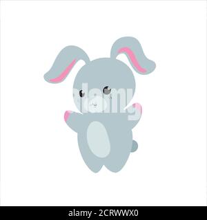 Cute vector Rabbit, Bunny on an isolated white background. A kawaii style cartoon character. Sweet zoo of wild animals and Pets for Greeting card Stock Vector