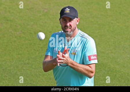 London, UK. 20th Sep, 2020. LONDON, ENGLAND, SEPTEMBER 20 2020: Rikki Clarke of Surrey during the Vitality Blast match Surrey against Kent at The Kia Oval Cricket Ground, London, England, 20 September 2020 Credit: European Sports Photo Agency/Alamy Live News Stock Photo