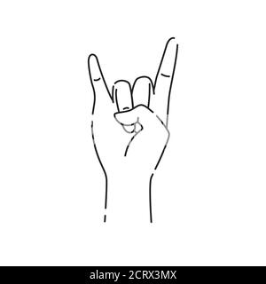 Hand showing coolness black line icon. Heavy metal hand gesture. Pictogram for web page, mobile app, promo. UI UX GUI design element. Editable stroke. Stock Vector