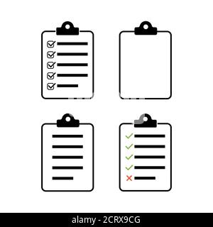 Check list , checklist set flat web icon isolated white background. Mark symbol, document collection test, vector illustration . Stock Vector