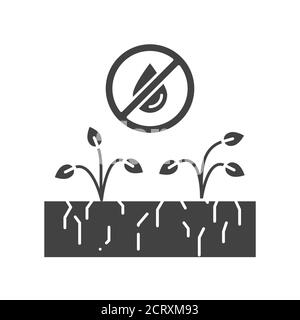 Drought land black glyph icon. Global warming. Environmental problems. Sign for web page, app. UI UX GUI design element. Stock Vector