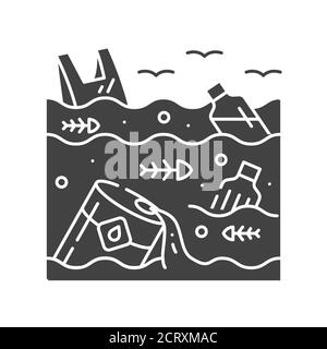 Water pollution black glyph icon. Environmental problems. Sign for web page, app. UI UX GUI design element Stock Vector