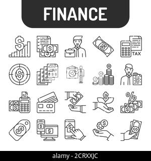 Finance black line icons set. System money management. Pictograms for web page, mobile app, promo. UI UX GUI design element. Editable stroke Stock Vector