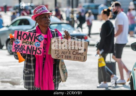 London, UK. 19th Sep, 2020. A mixed protest - Free Assange, our tax and Honk for the NHS protest - following the easing of Coronavirus (COVID-19) lock-down. Credit: Guy Bell/Alamy Live News Stock Photo