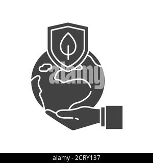 Save planet black glyph icon. Eco friendly. Environment care. Sign for web page, app. UI UX GUI design element. Stock Vector