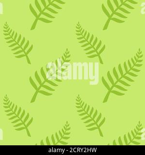Fern leaf seamless pattern. Green repeating background of silver fern leaves silhouette. Vector design illustration. Stock Vector