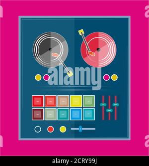 Vector Record and Mixing Deck ona bright pink background Stock Vector