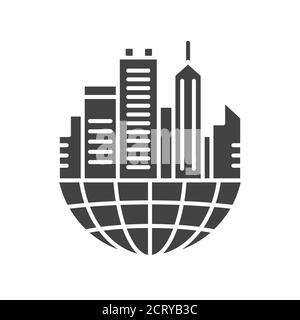 Urban sprawl black glyph icon. Urbanization. Expansion of megalopolises. Environmental problems. Sign for web page, app. UI UX GUI design element Stock Vector