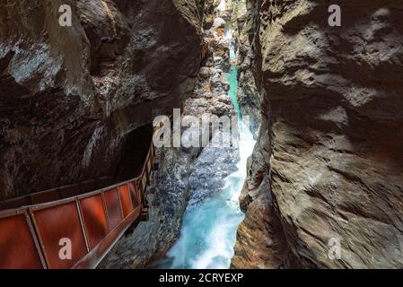 liechtenstein canyon in Upper Austran Alps. Famous natural waterfalls giant rocks and amazing canyon in Salzburger land region. HELIX stairs in this p Stock Photo