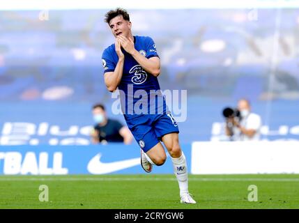 Chelsea's Mason Mount rues a missed chance during the Premier League match at Stamford Bridge, London. Stock Photo