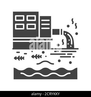 Water pollution black glyph icon. Environmental problems. Sign for web page, app. UI UX GUI design element. Stock Vector