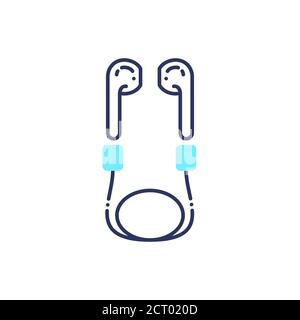 White wireless bluetooth earphones or headphones color line icon. Headset element. Pictogram for web page, mobile app, promo. Stock Vector