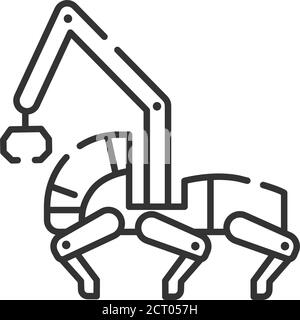Transport robot black line icon. Woodworking industry. Innovation in technology. Sign for web page, app. UI UX GUI design element. Editable stroke. Stock Vector